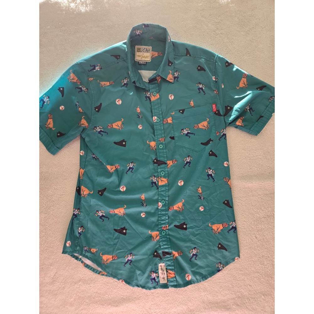 RSVLTS The Sandlot Short Sleeve Button Down Shirt Teal Green Mens Small